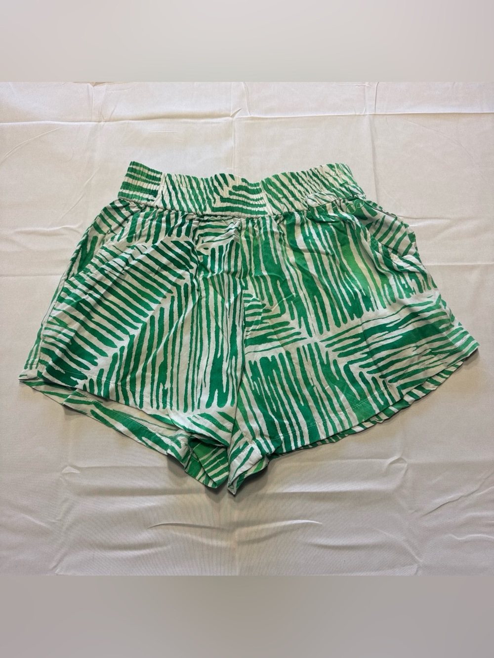High-Waist Green Stripe Print Women's Shorts